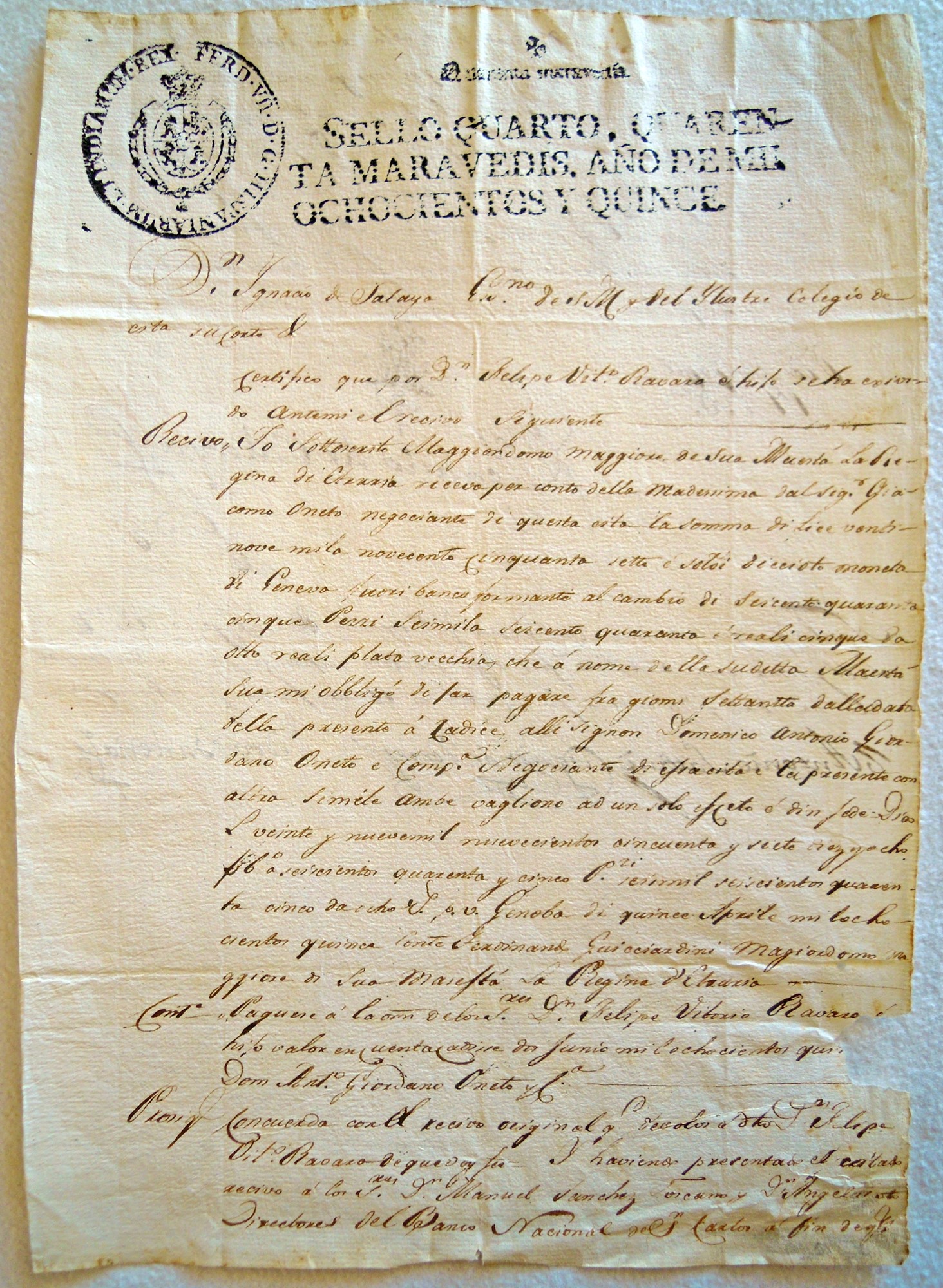 Giordano Oneto sua ricevuta